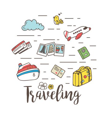 karikatür simgeler kümesi seyahat