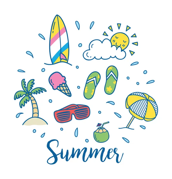 Vacaciones de verano iconos de dibujos animados conjunto — Vector de stock
