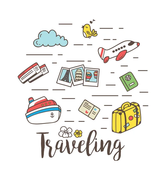 Travel cartoon icons set — Stock Vector