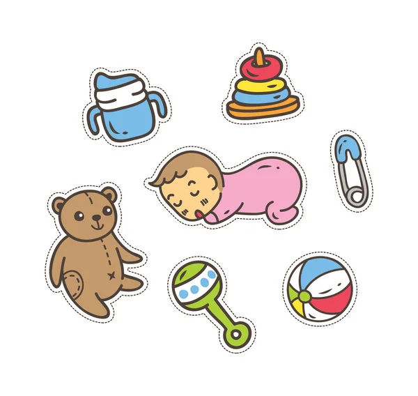 Jouets et accessoires pour bébés — Image vectorielle