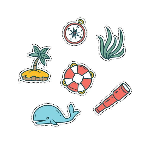 Set of nautical cute patch — Stock Vector