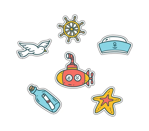 Set of nautical cute patch — Stock Vector