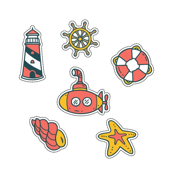 Set van nautische schattig patch — Stockvector