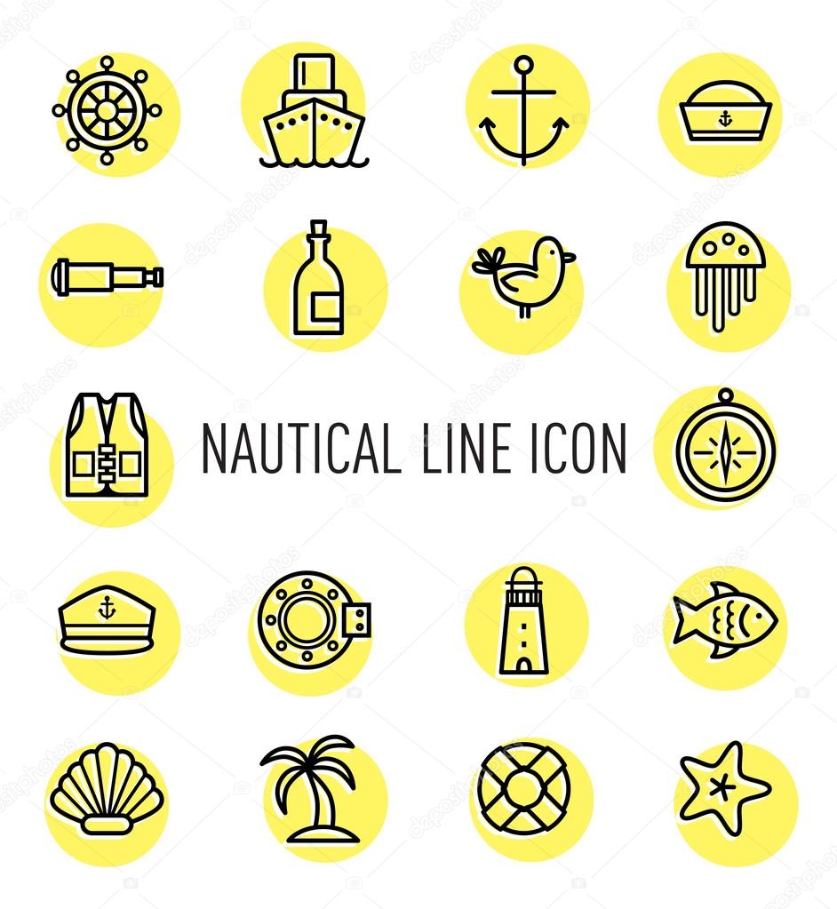 set of nautical line icon