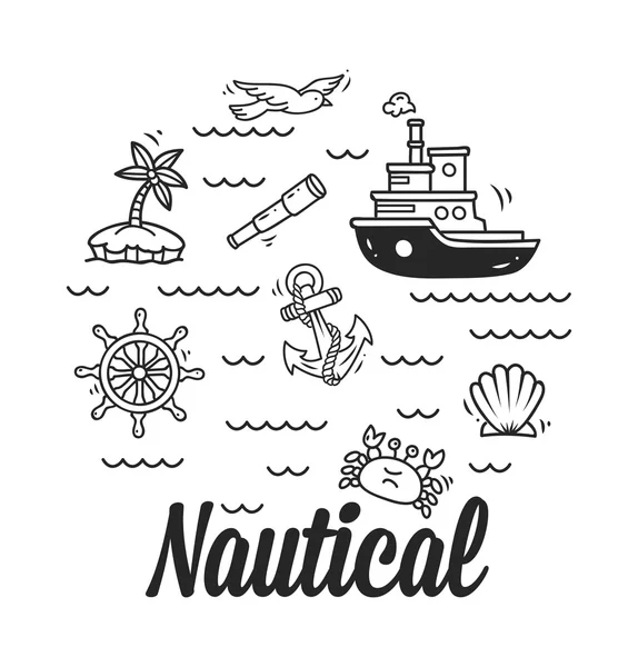 Dessin animé nautique, icône marine — Image vectorielle