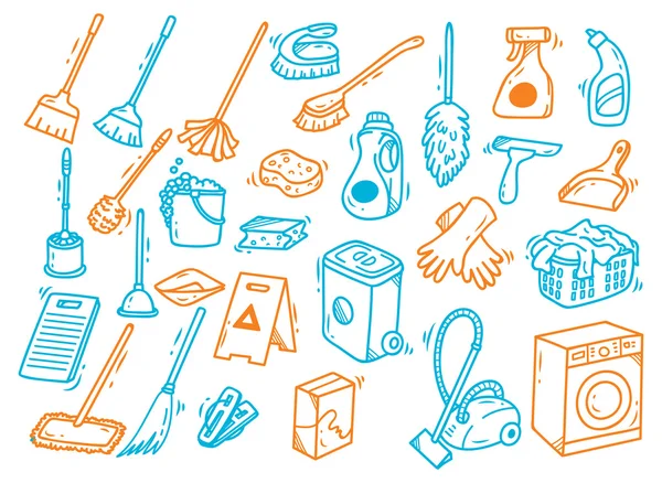 Artículos de limpieza doodle — Vector de stock