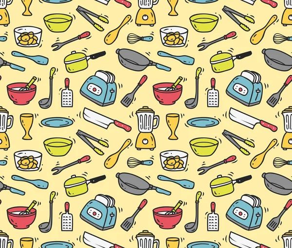 Ustensiles de cuisine fond sans couture — Image vectorielle