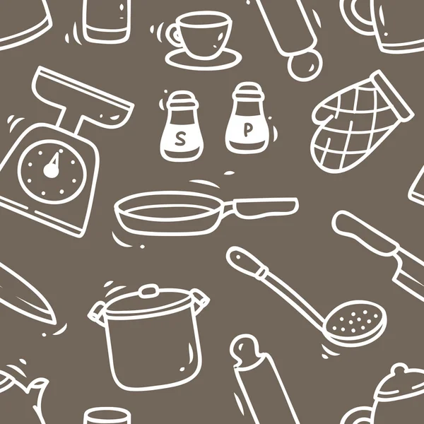 Utensilios de cocina fondo sin costuras — Vector de stock