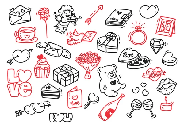 Día de San Valentín doodle conjunto — Archivo Imágenes Vectoriales