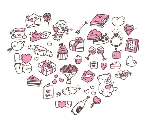 Conjunto de doodle icono de San Valentín — Vector de stock