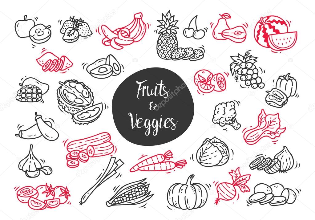 fruits and veggies doodle