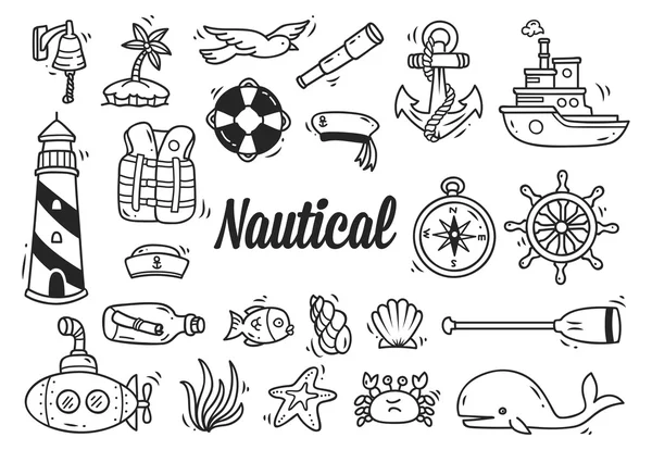 Conjunto de doodle náutico — Vetor de Stock