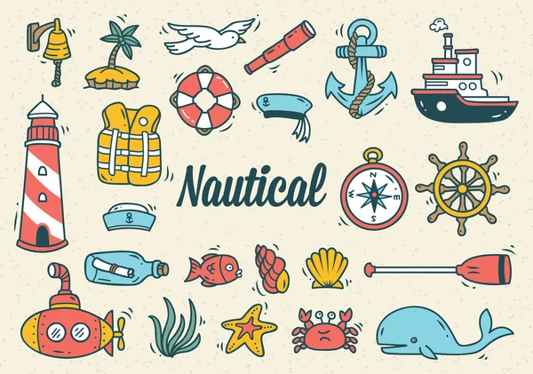 Jeu de doodle nautique — Image vectorielle