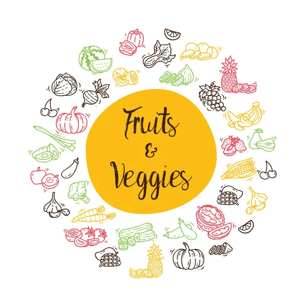 Frutas y verduras garabatos — Archivo Imágenes Vectoriales