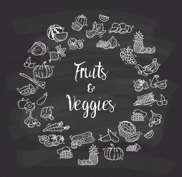 Frutas y verduras garabatos — Vector de stock
