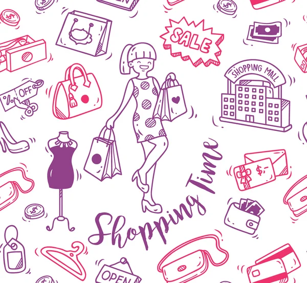 Shopping temps doodle fond — Image vectorielle