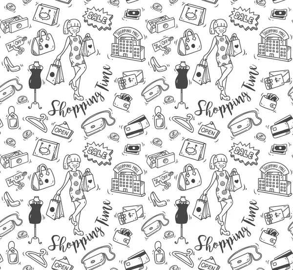 Tempo de compras doodle fundo — Vetor de Stock