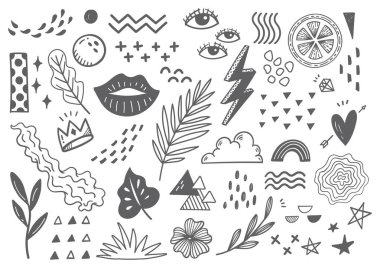 çeşitli çiçek ve soyut karalama setleri