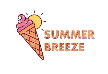 Dondurma külahının vektör çizimi ve yaz meltemi harfli güneş.