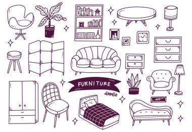 Bir dizi karalanmış mobilya vektör simgesi