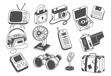 çeşitli vintage aygıtların tema simgeleri