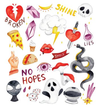 Suluboya vektör illüstrasyonunda şirin graffiti karalamaları