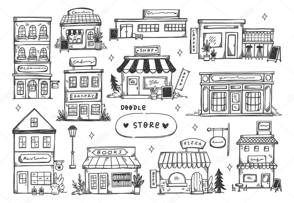 Illustration set of different facades of stores