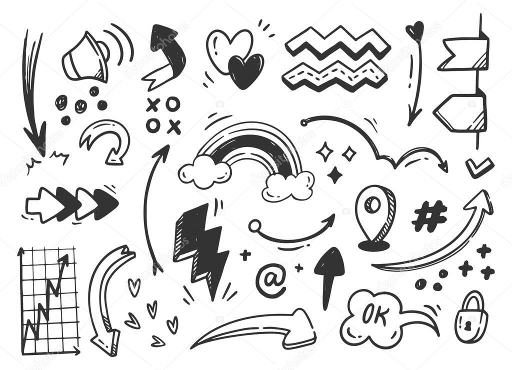 Hand drawn abstract scribble doodle set, vector illustration