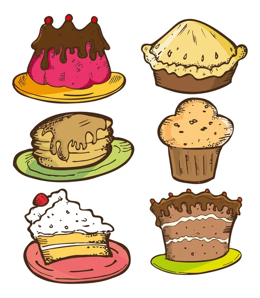 Collection of Cakes Doodle — Stock Vector