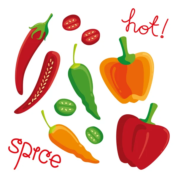 Conjunto de chiles de colores — Vector de stock