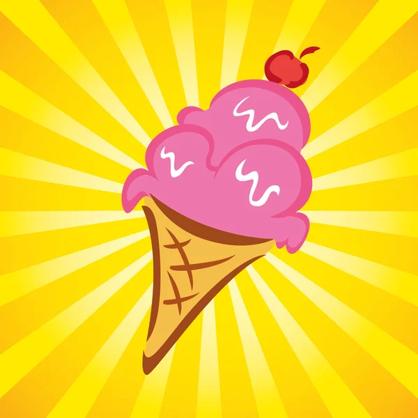 Ice cream cone with burst background — Stock Vector