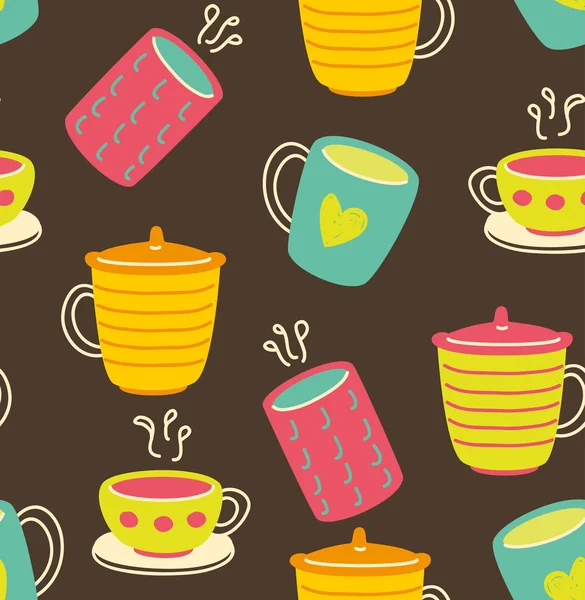 Cups doodle mönster — Stock vektor