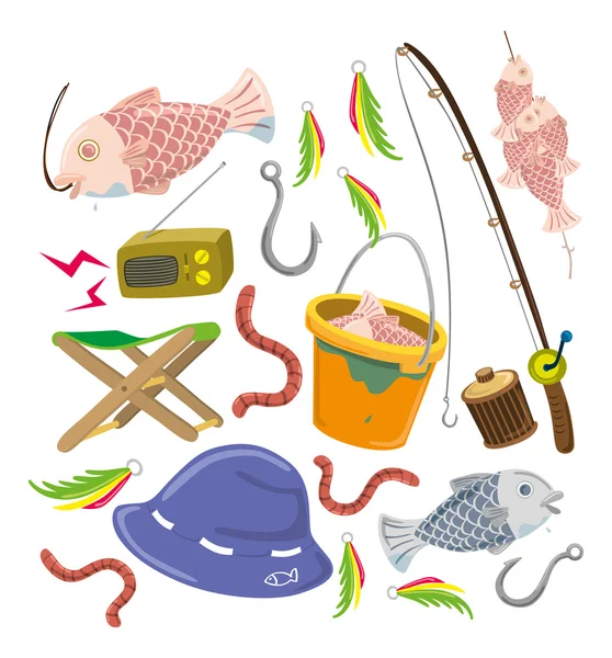 Set of colorful fishing icons — Stock Vector