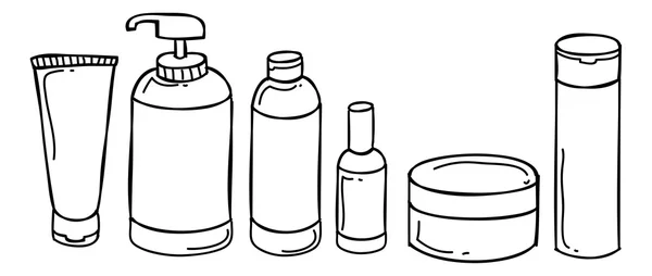 Bouteilles cosmétiques dans le style doodle — Image vectorielle