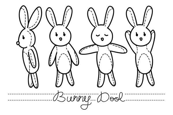 Bunnies dolls doodle — Stock Vector