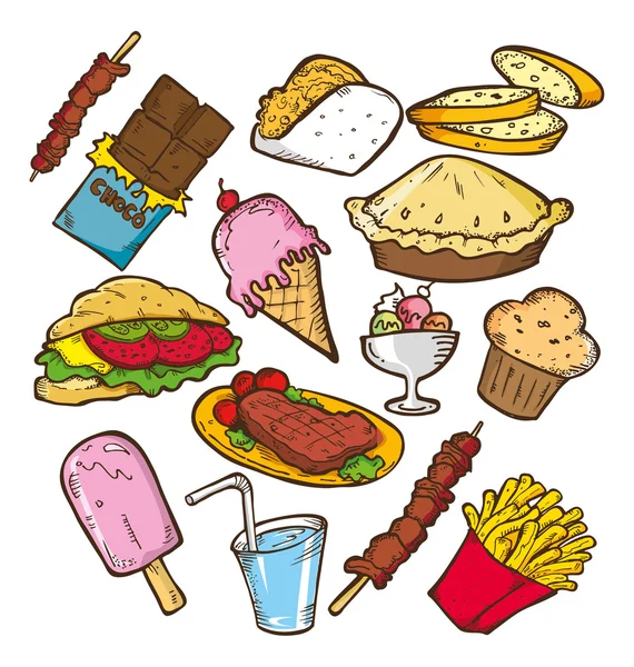 Conjunto de junk food doodle — Vetor de Stock