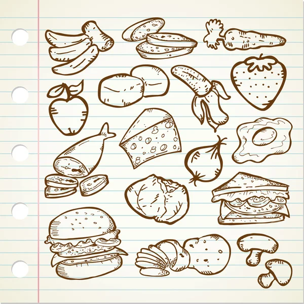 Comida Saludable Doodle — Vector de stock