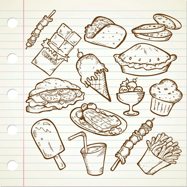 Sada nezdravé potraviny doodle — Stockový vektor