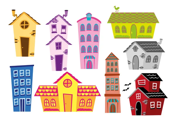 Комплект мультипликационных домов и зданий — стоковый вектор