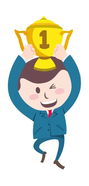 Businessman holding trophy — Stock Vector