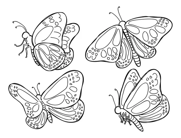 Conjunto de mariposas de boceto — Vector de stock