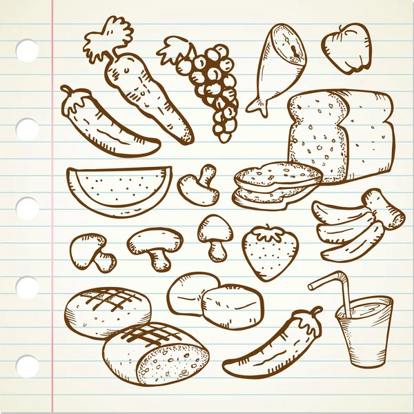 Comida Saludable Doodle — Vector de stock