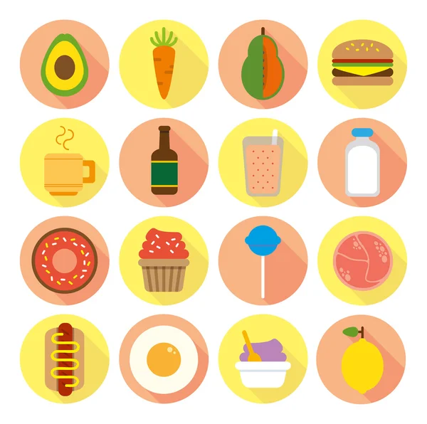 Varios alimentos iconos planos — Vector de stock