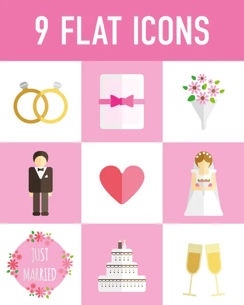 Iconos planos de boda — Vector de stock