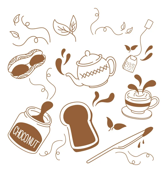 Çay ve kahvaltı doodle — Stok Vektör