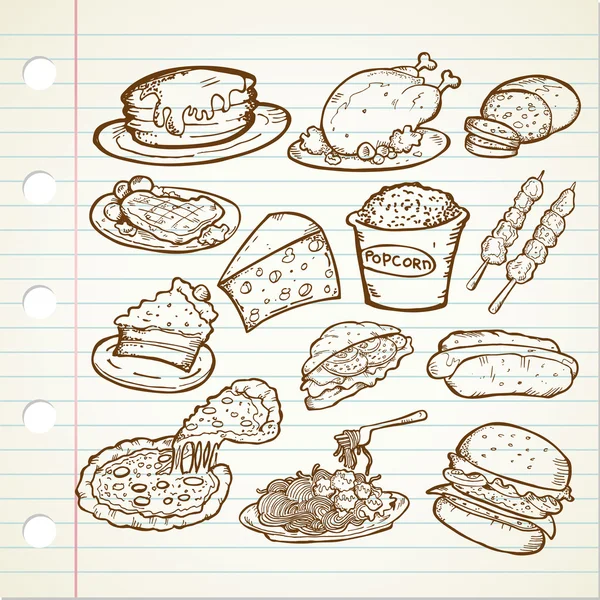 Set van junkfood doodle — Stockvector