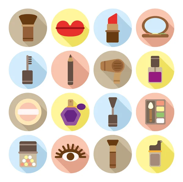 Varias herramientas de maquillaje iconos planos — Vector de stock