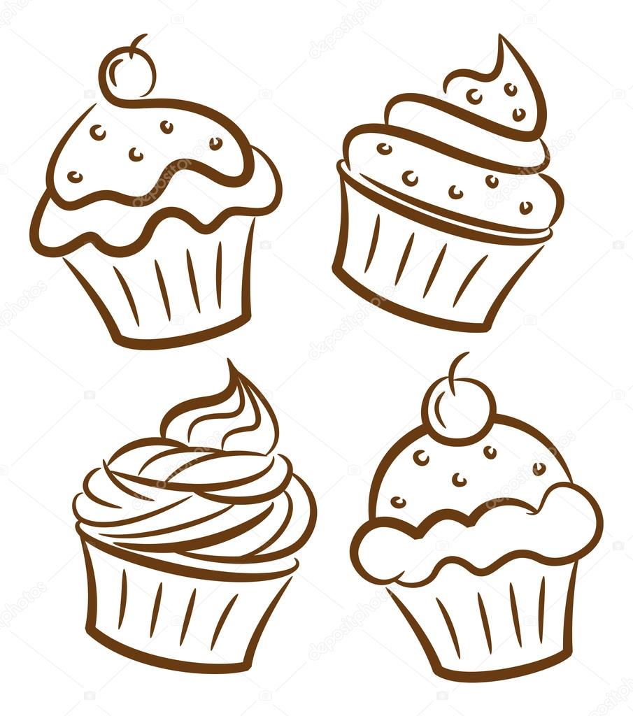 Cupcakes and yogurts  in doodle style