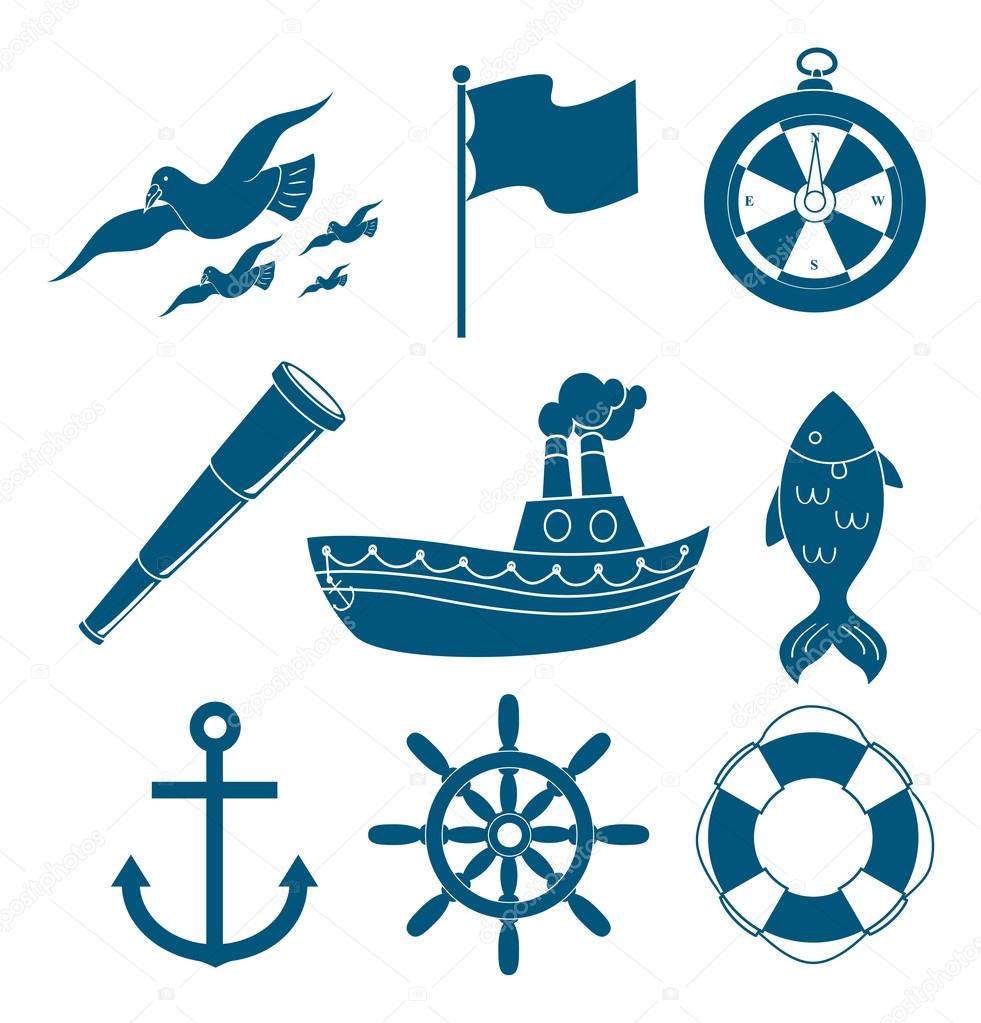 nautical, marine icons set