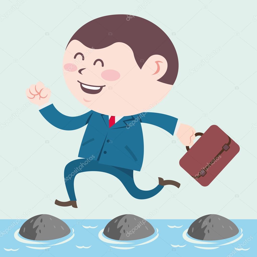Businessman jumping on stepping stones